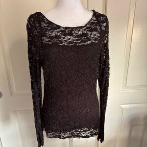 INC Body Lined Lace Long Sleeve Top, Size Medium